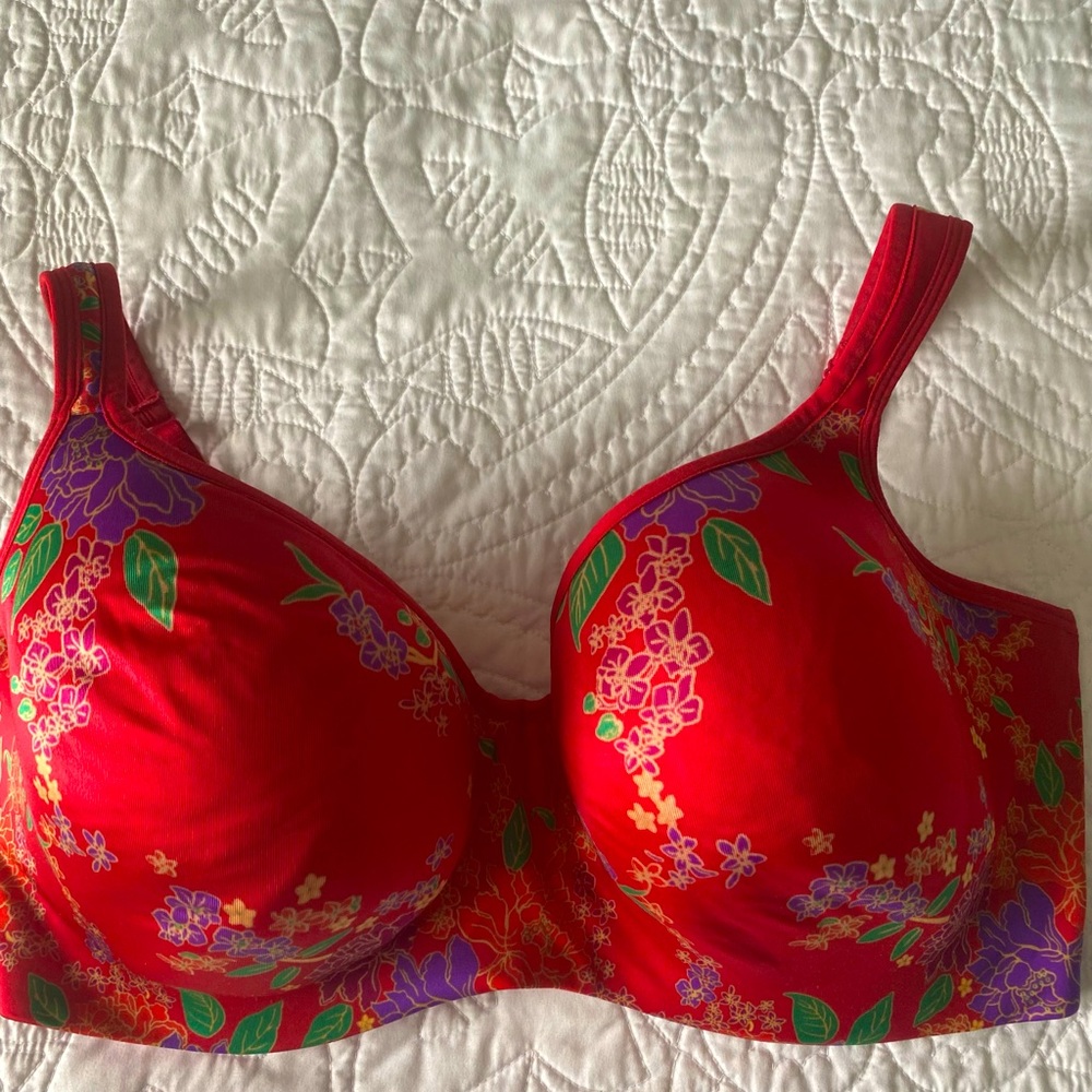 Cacique Red Bra with Oriental Floral Patterns